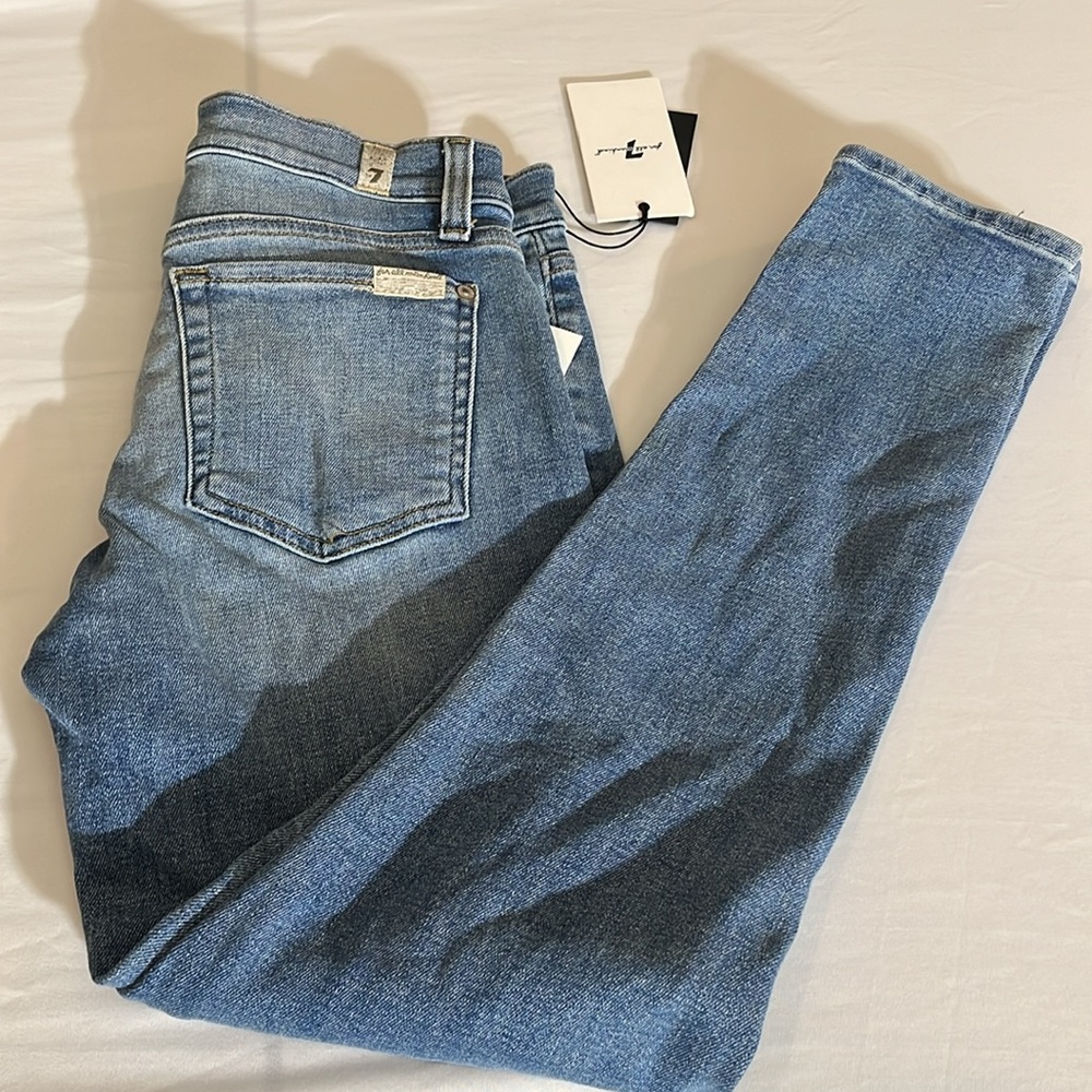 7 FOR ALL MANKIND size 26 blue jeans ANKLE GWENEVERE. stretch distressed hem - Picture 9 of 16